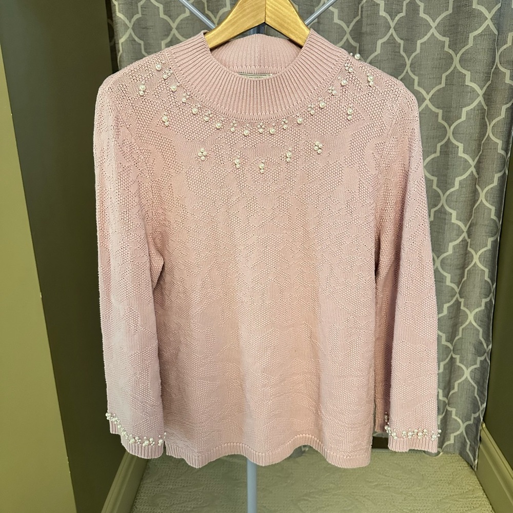 Pink Sweater with Pearl Embellishments